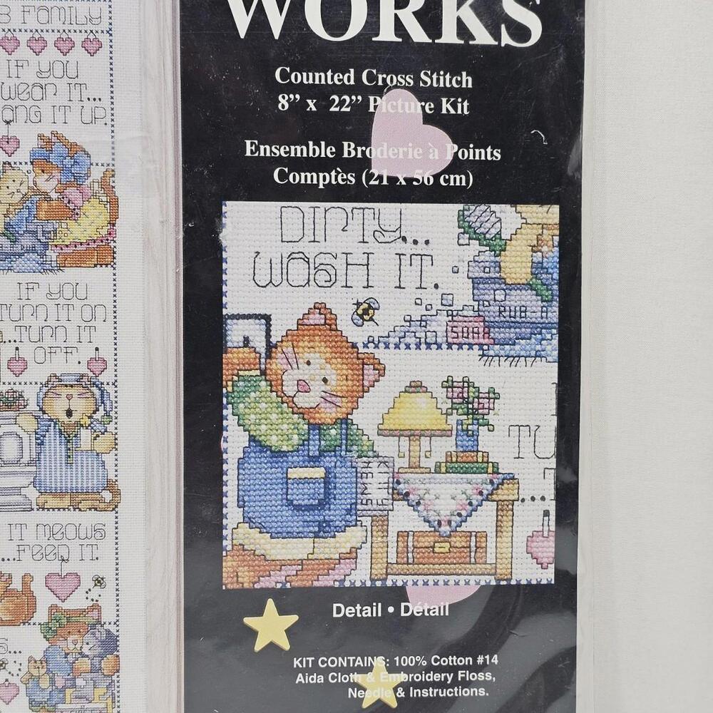 Vintage Design Works Cross Stitch Kit 9885 Kitten House Rules 8" X 22" - Picture 3 of 6